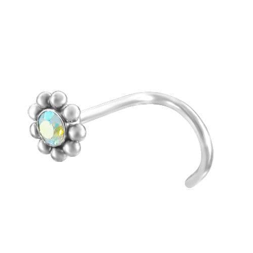 Zahnutý piercing do nosu kytička duhová - náhled 1