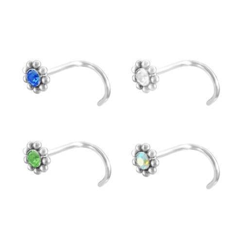 Zahnutý piercing do nosu kytička duhová - náhled 5