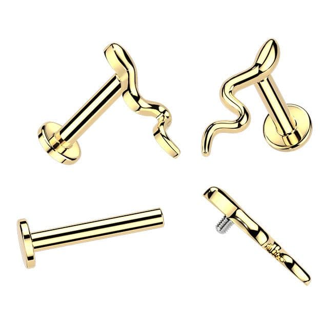 MARRE Zlacená labreta / piercing do ucha - had (1,2 x 6 mm) - LB0046GD-1206 - náhled 2