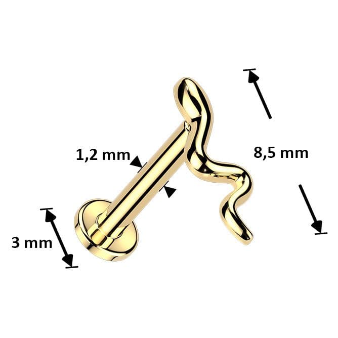 MARRE Zlacená labreta / piercing do ucha - had (1,2 x 6 mm) - LB0046GD-1206 - náhled 4