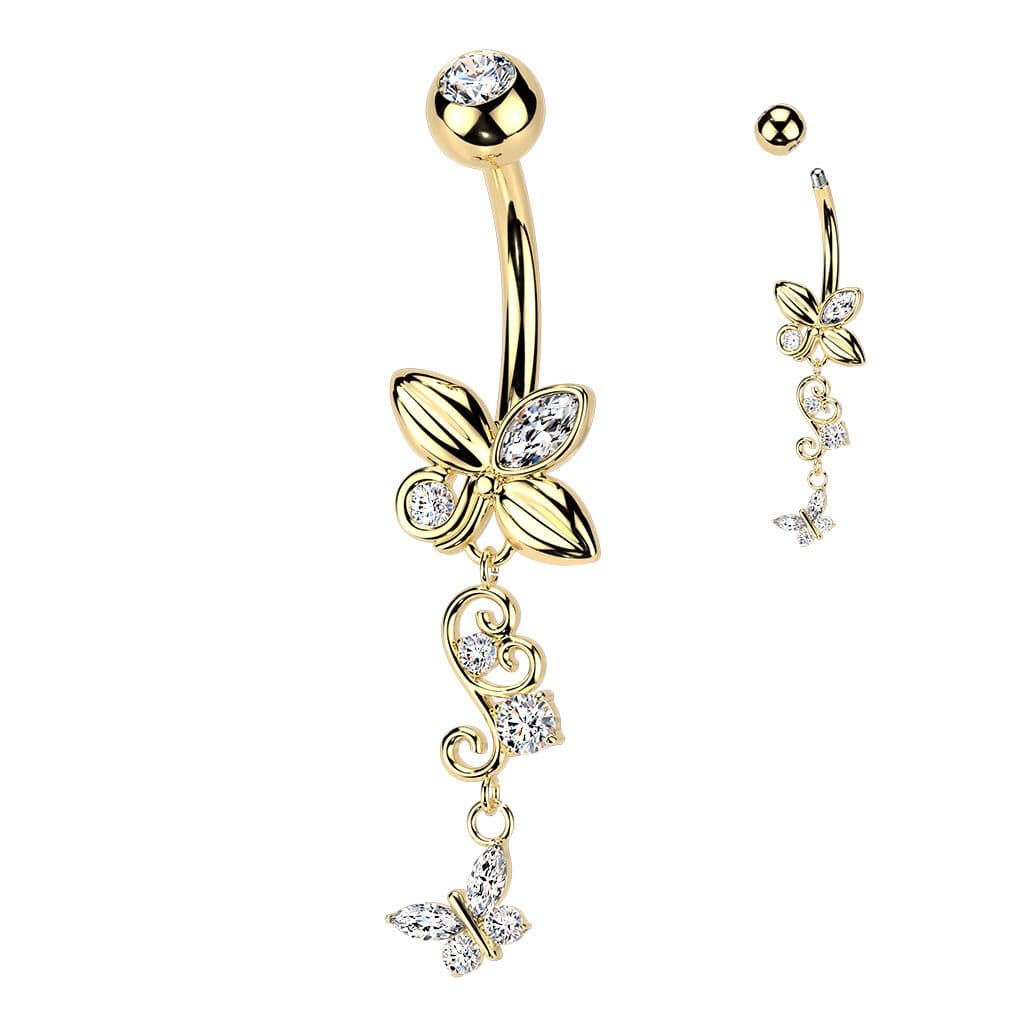 MARRE Zlacený visací piercing do pupíku s motýlky - WP0117-GD - náhled 2