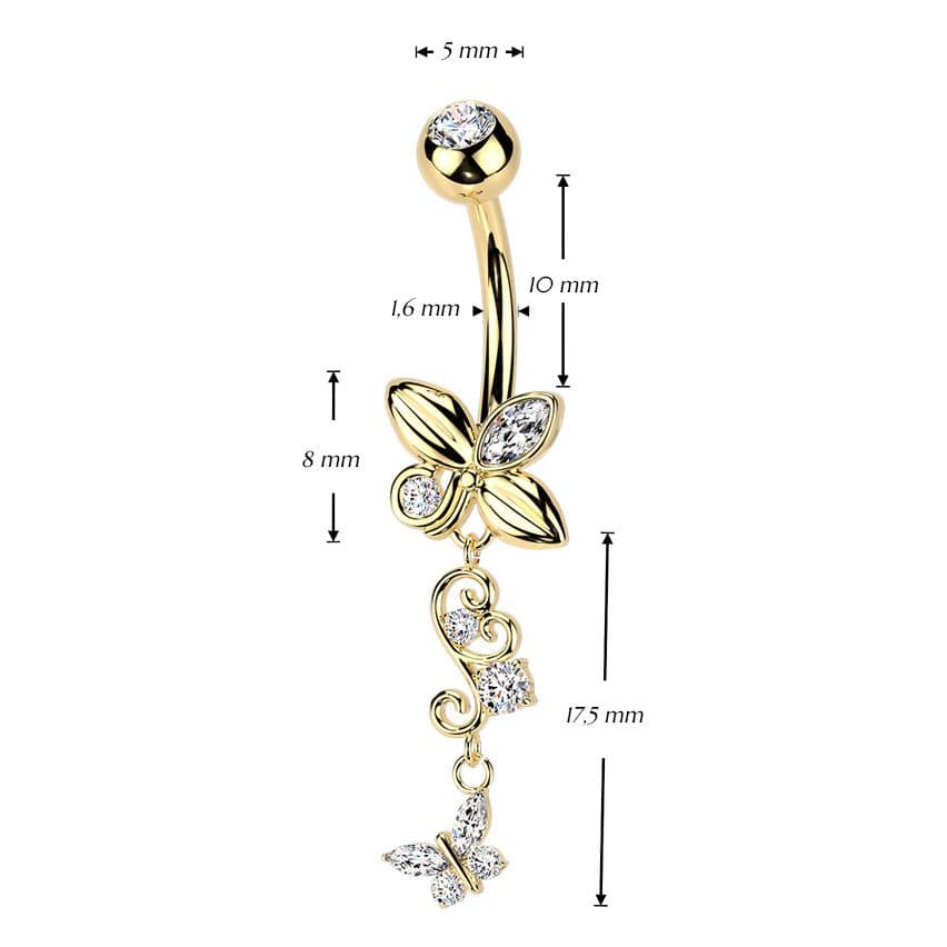 MARRE Zlacený visací piercing do pupíku s motýlky - WP0117-GD - náhled 3