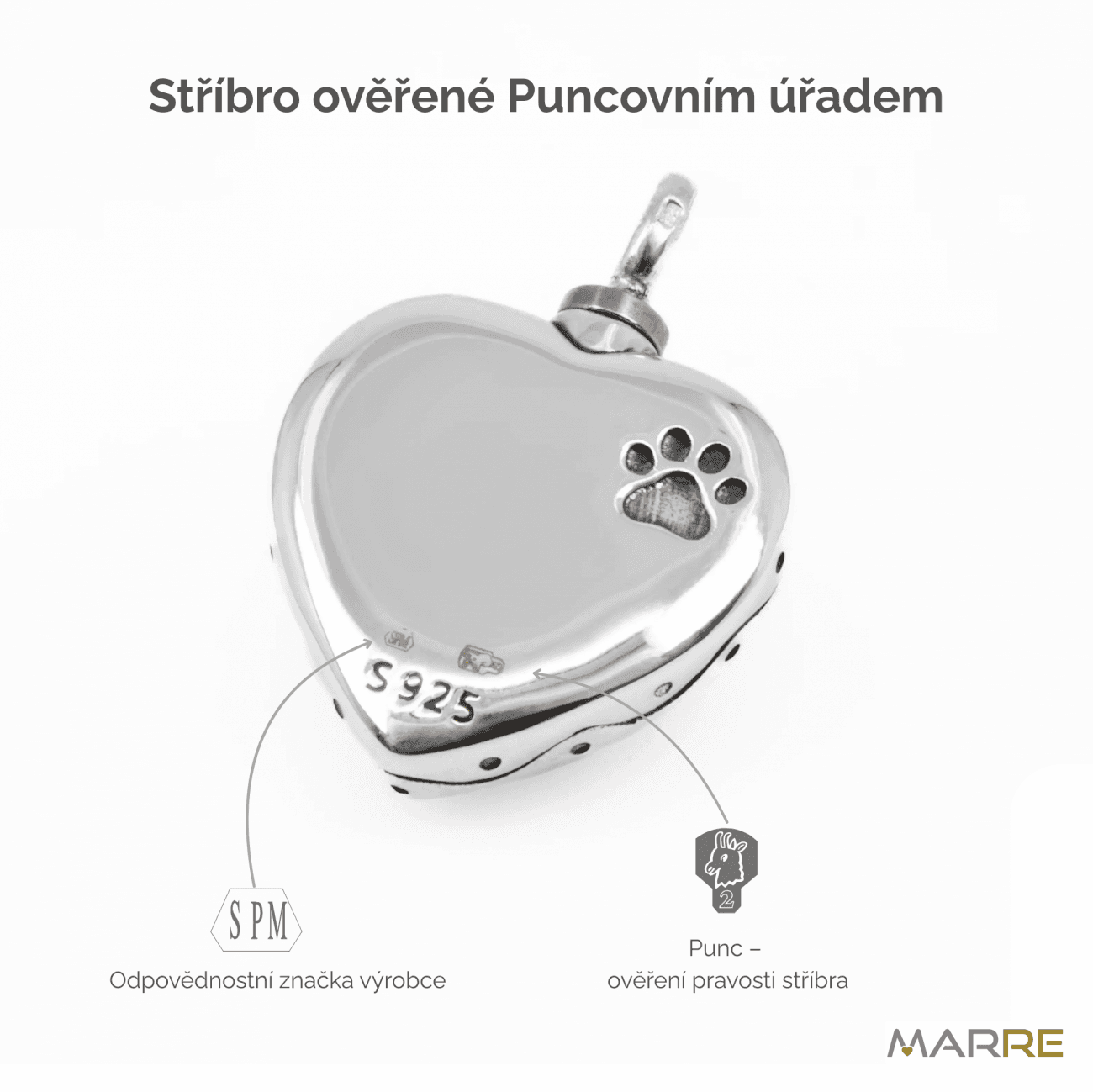Stříbrný pietní přívěsek  Srdce s tlapkou - náhled 5