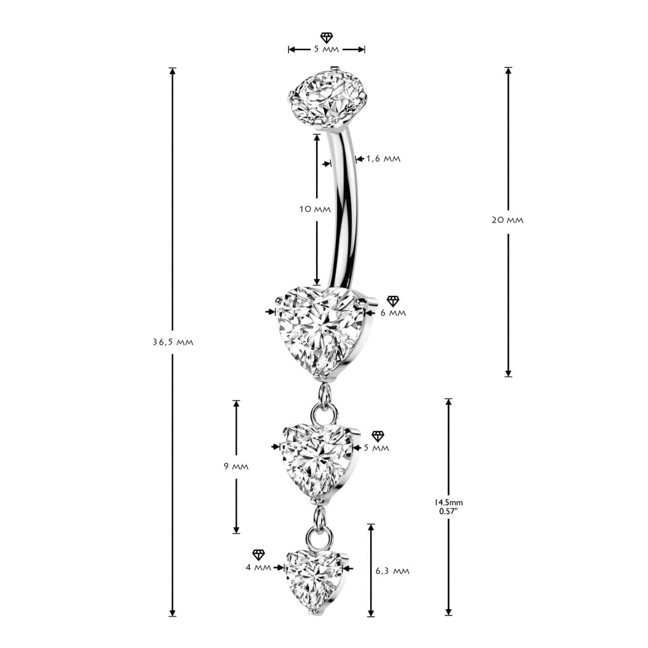 MARRE Visací piercing do pupíku - TITAN - TIT1736 - náhled 2