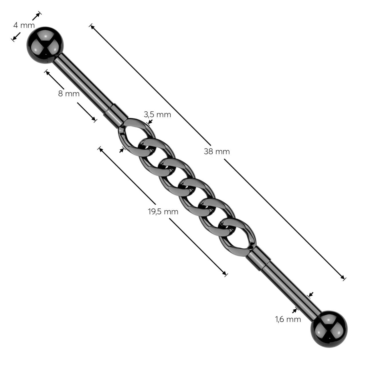 MARRE Černý industrial piercing řetěz - ID01049-K - náhled 2