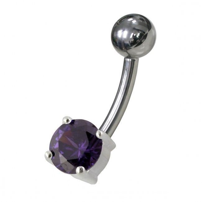 S4U Stříbrný piercing do pupíku - kulatý zirkon 6 mm (fialová) - BP01146-A - náhled 1