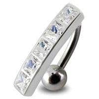 Stříbrný piercing do pupíku se štítem - obrácený (tmavě růžová) - BP01162-F - náhled 4
