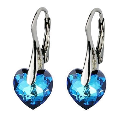 Stříbrné náušnice srdíčka s krystaly Crystals from Swarovski, Montana Blue - náhled 1