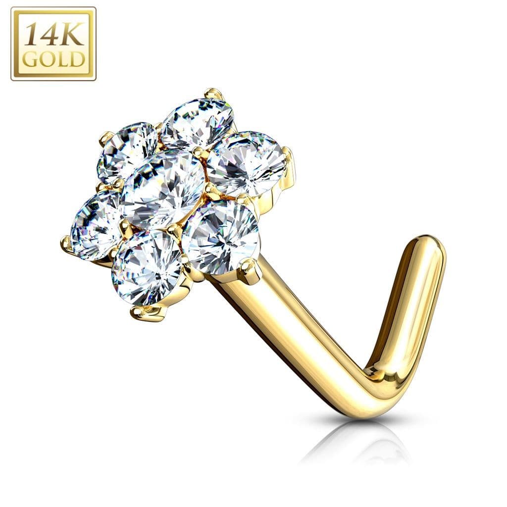 MARRE Zlatý piercing do nosu kytička - čirý zirkony, Au 585/1000 - ZL01186-YG