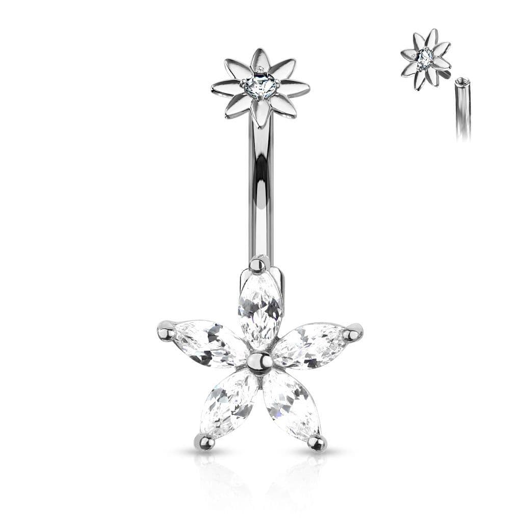 Piercing do pupíku kytička, čiré zirkony - náhled 1