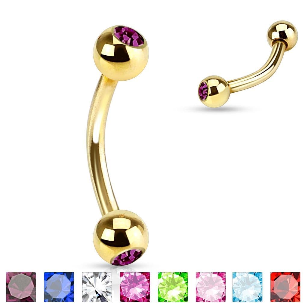Pozlacený piercing do obočí s kamínky (fialová) - OB01088-A - náhled 3