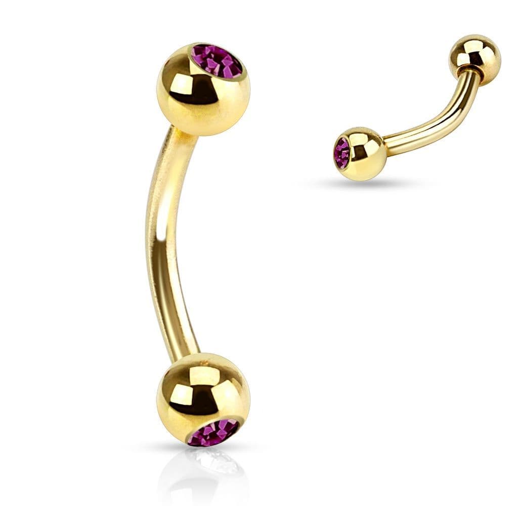 Pozlacený piercing do obočí s kamínky (fialová) - OB01088-A - náhled 1