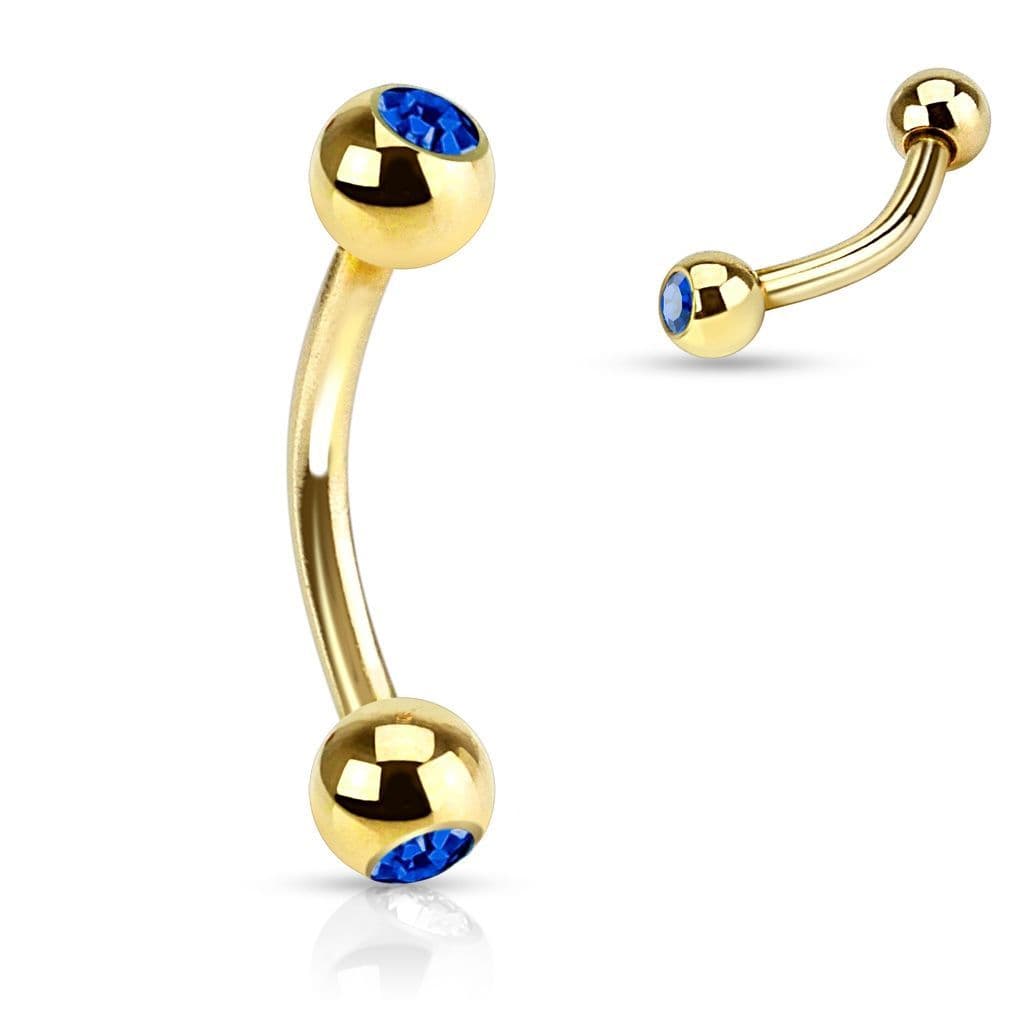 Pozlacený piercing do obočí s kamínky (fialová) - OB01088-A - náhled 4