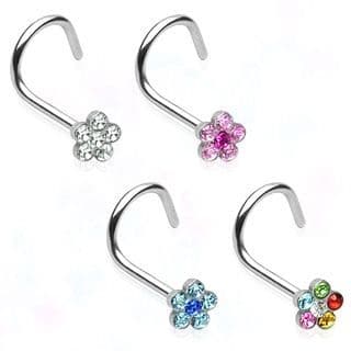 Zahnutý piercing do nosu  - kytička (barevné) - náhled 3