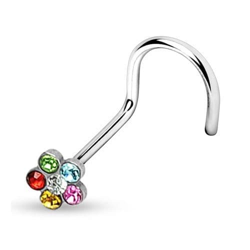 Zahnutý piercing do nosu  - kytička (barevné) - náhled 1