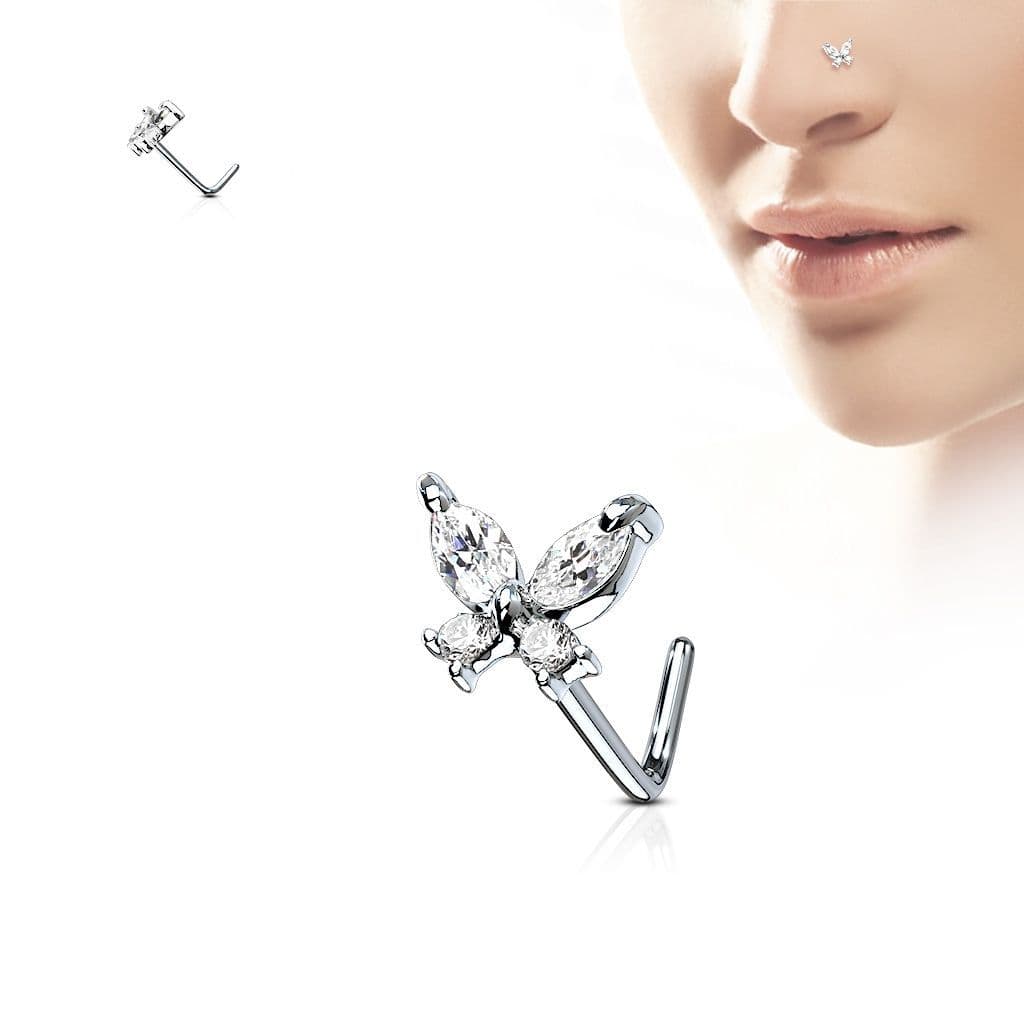 Zahnutý piercing do nosu - motýlek (růžová) - N0082-P - náhled 4
