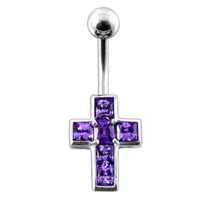 Stříbrný piercing do pupíku - křížek (fialová) - BP01015-A - náhled 1
