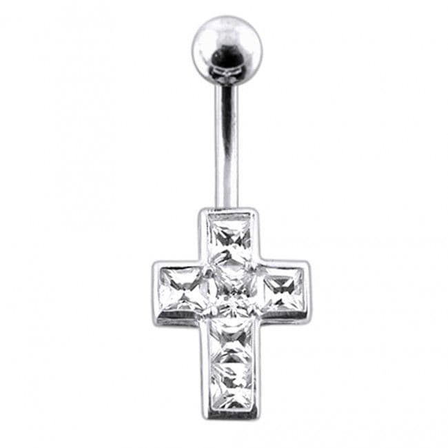Stříbrný piercing do pupíku - křížek (fialová) - BP01015-A - náhled 5