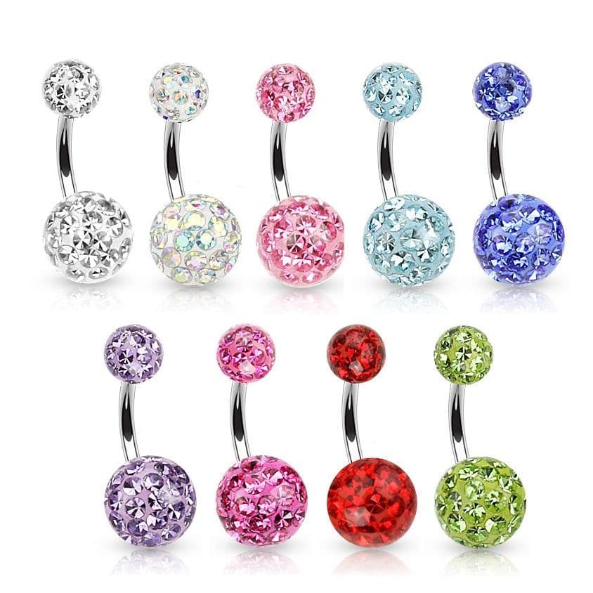 Piercing do pupíku zdobený krystaly Swarovski (duhová, 1,6 x 10 mm) - BS01021-AB - náhled 2