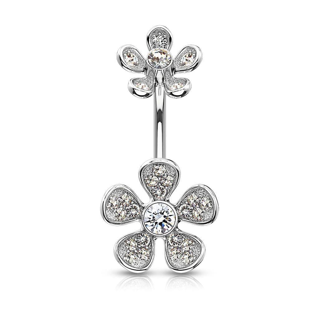 Piercing do pupíku s čirými zirkony (stříbrná) - náhled 1