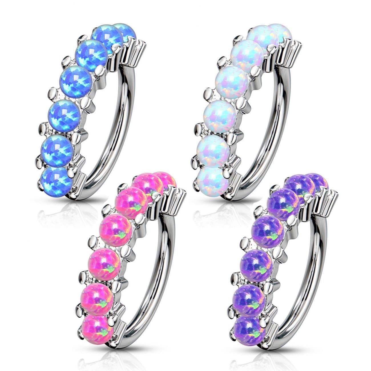 Piercing kruh s opály, 1,0 x 10 mm (modrá) - náhled 3