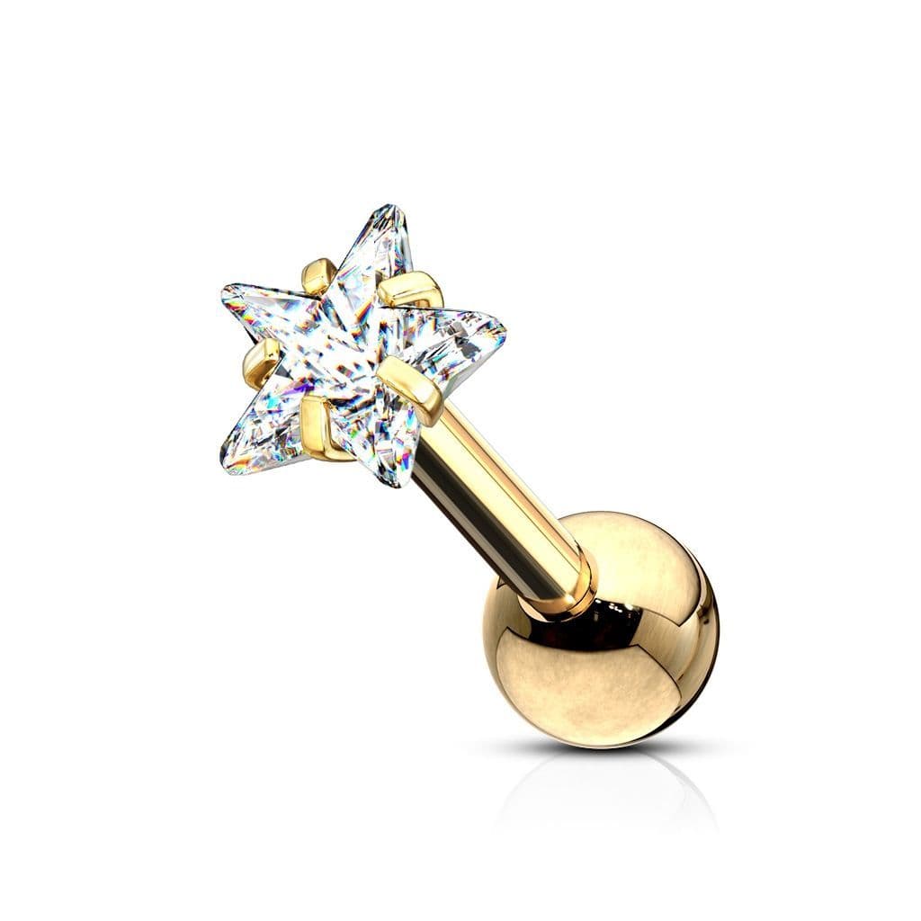 Zlacený cartilage piercing do ucha, hvězda (3 mm) - náhled 1