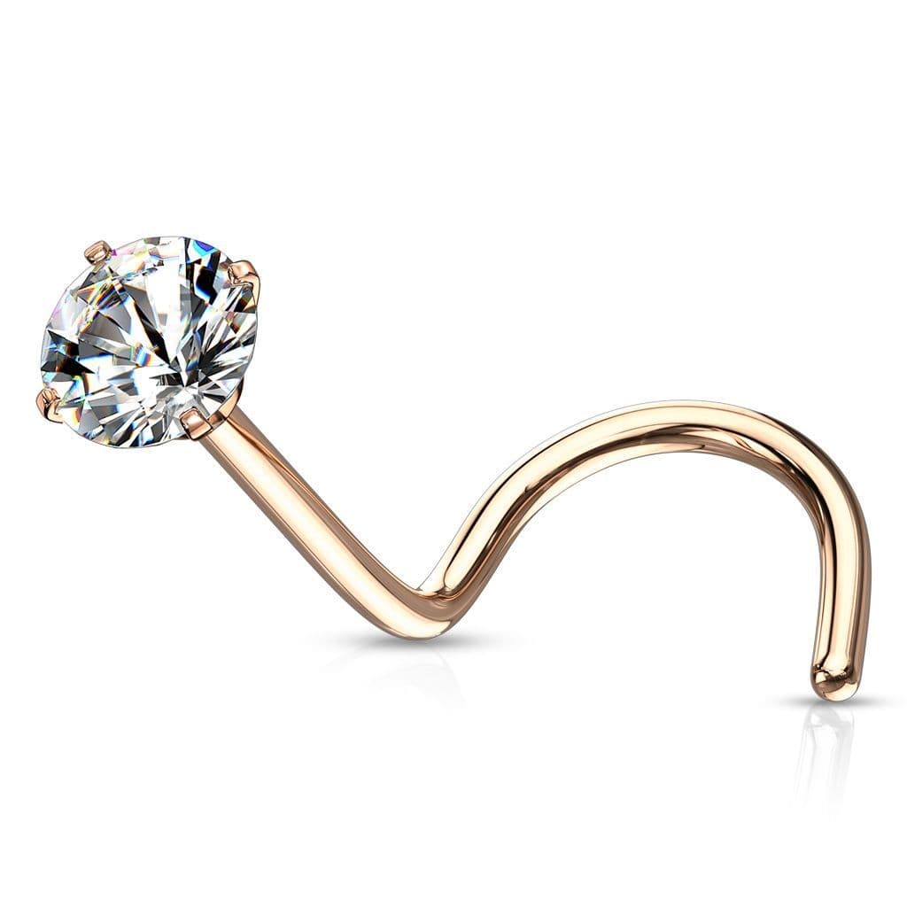 Zlacený zahnutý piercing do nosu - čirý zirkon (2 mm) - N0136RD-020 - náhled 1
