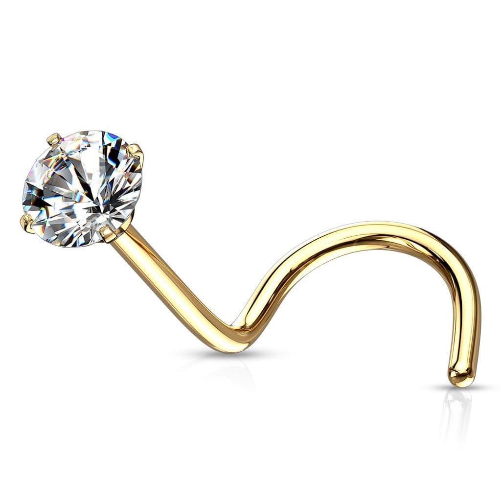 Zlacený zahnutý piercing do nosu - čirý zirkon (2 mm) - N0136GD-020 - náhled 1