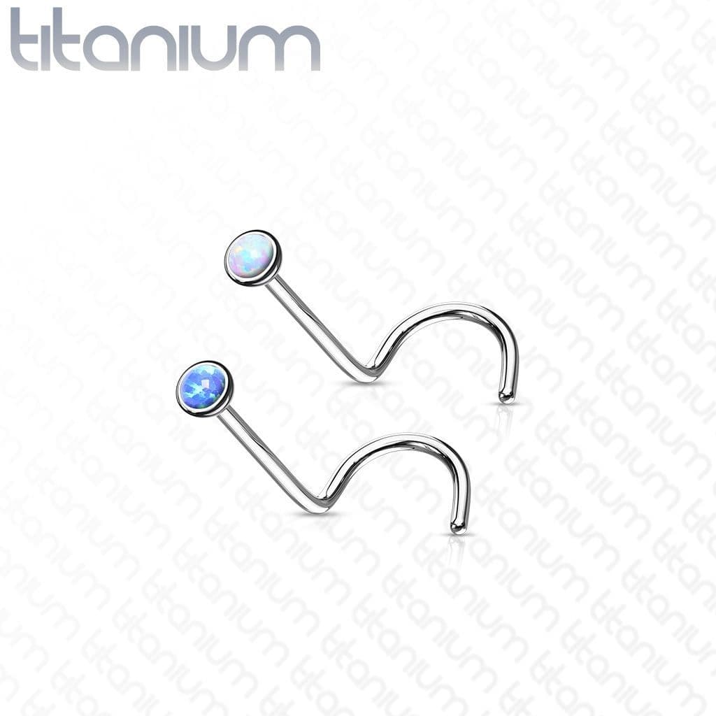 Zahnutý piercing do nosu - titan, opál 2 mm (bílá) - TIT1059-OP17 - náhled 1