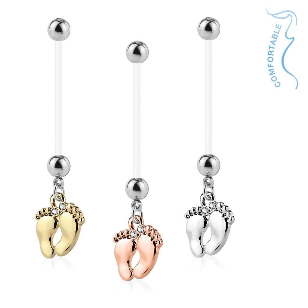 Těhotenský piercing do pupíku - stopy (růžové zlato, 1,6 x 25 mm) - náhled 3