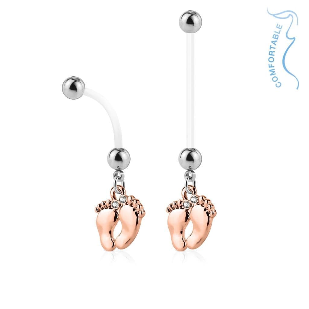 Těhotenský piercing do pupíku - stopy (růžové zlato, 1,6 x 25 mm) - náhled 1