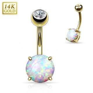 Zlatý piercing do pupíku s opál velký, Au 585/1000 - ZL01046-YG