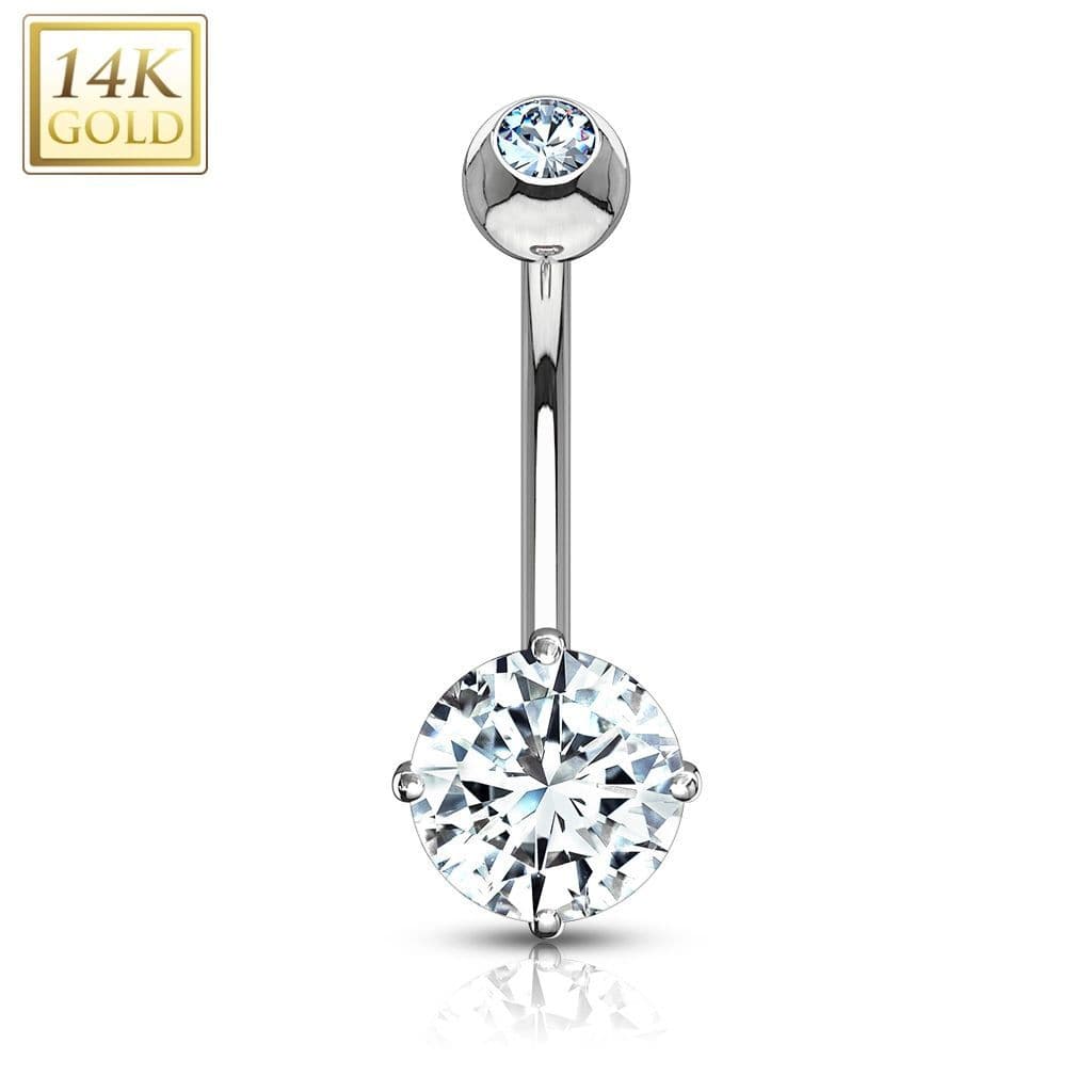 Zlatý piercing do pupíku - čiré zirkony, Au 585/1000 - ZL01082C-WG