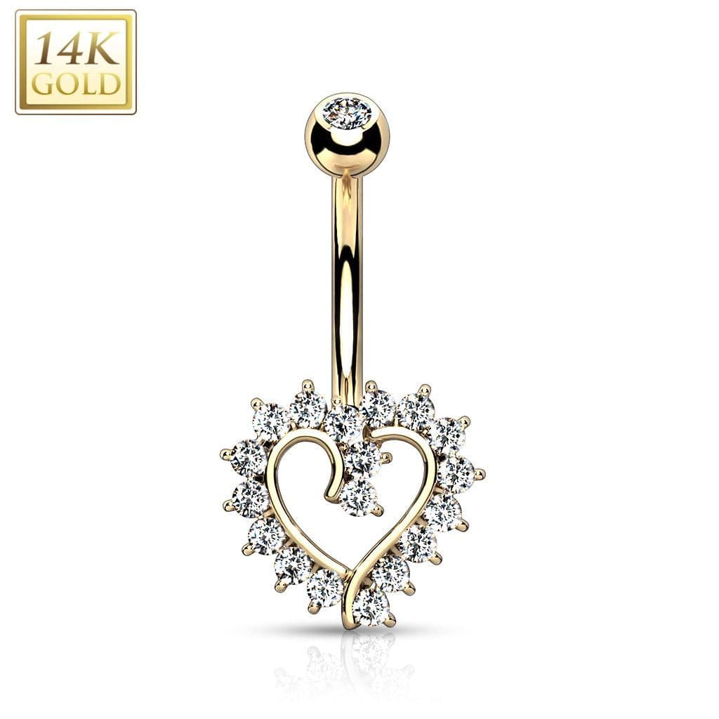 Zlatý piercing do pupíku - srdce, Au 585/1000 - ZL01219-YG