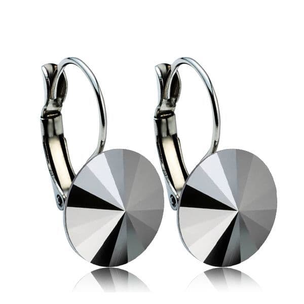 NUBIS Ocelové náušnice s krystaly Swarovski 12 mm, JET HEMATITE - NBS12-JH