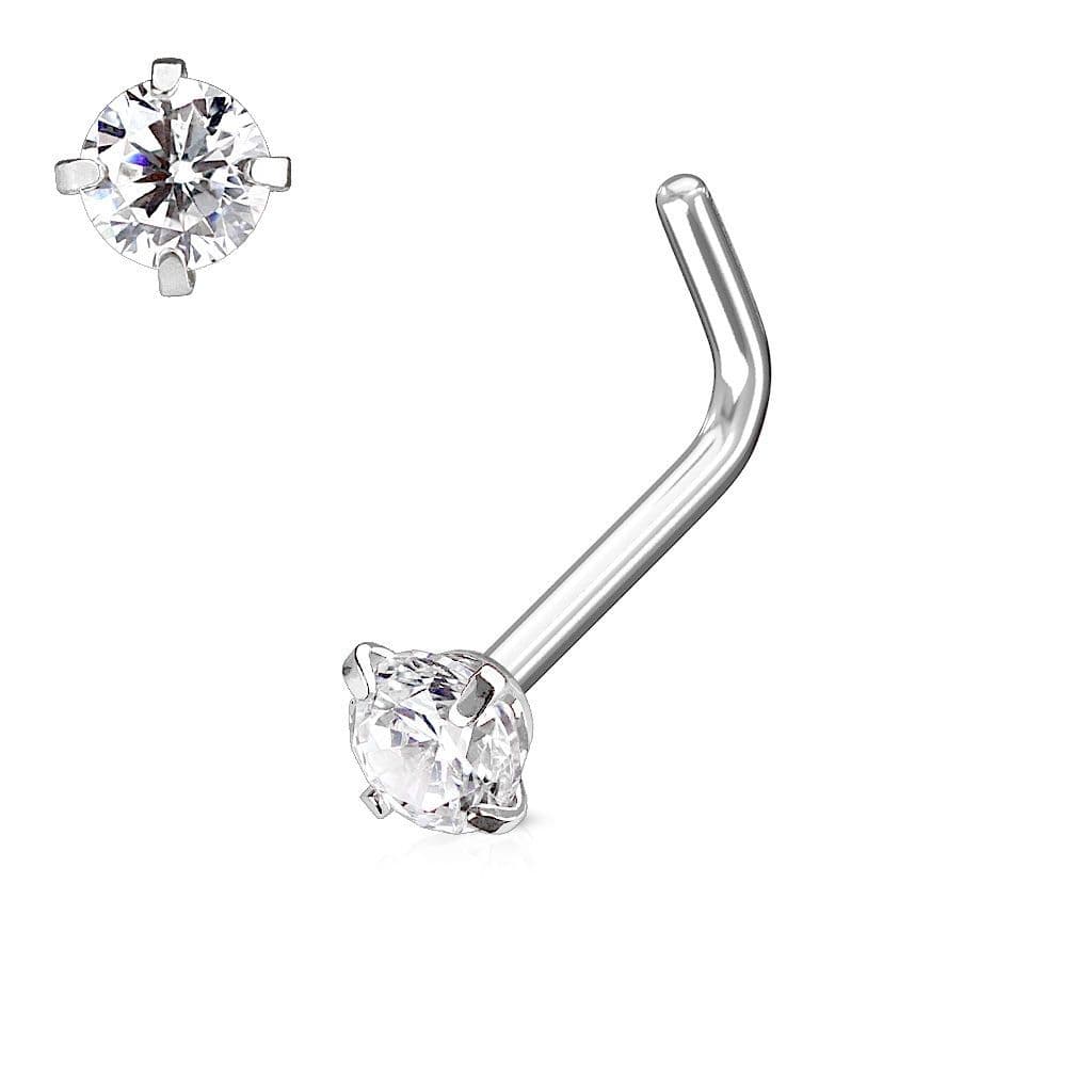 Zahnutý piercing do nosu, čirý kamínek - N0066-C