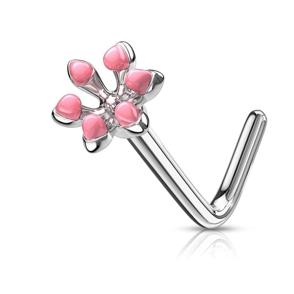 Zahnutý piercing do nosu kytička (bílá) - náhled 3