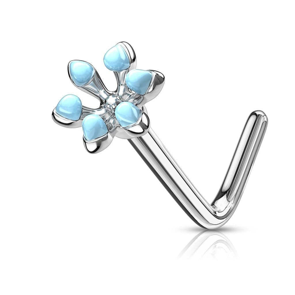 Zahnutý piercing do nosu kytička (bílá) - náhled 4