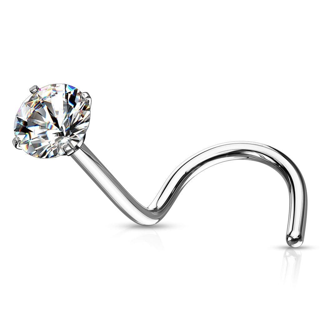 Zahnutý piercing do nosu - čirý zirkon (2 mm) - N0136C-020 - náhled 1