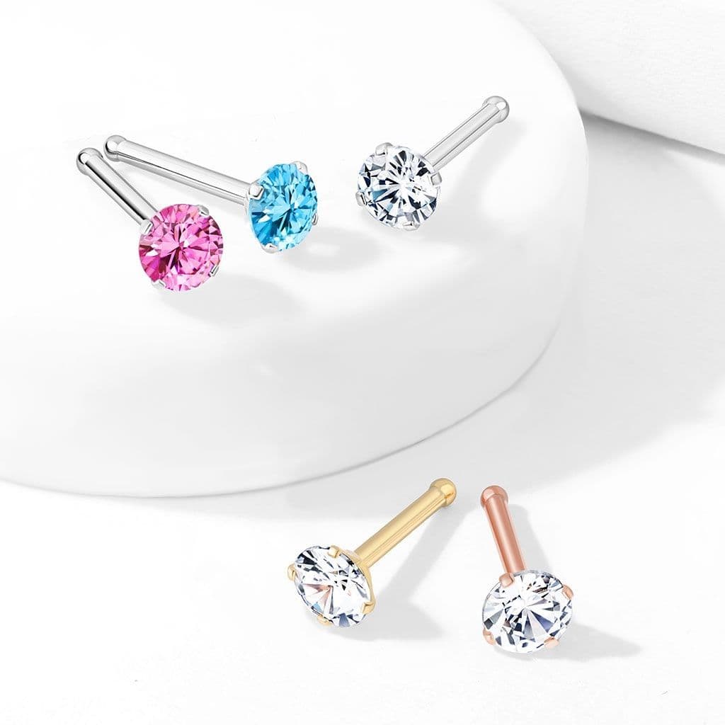 Zlacený piercing do nosu - čirý zirkon (2 mm) - náhled 3