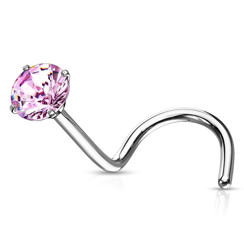 Zahnutý piercing do nosu - růžový zirkon (2 mm) - N0136P-020 - náhled 1