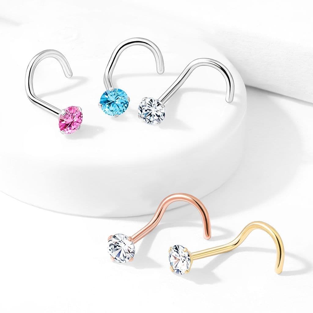 Zahnutý piercing do nosu - růžový zirkon (2 mm) - N0136P-020 - náhled 3
