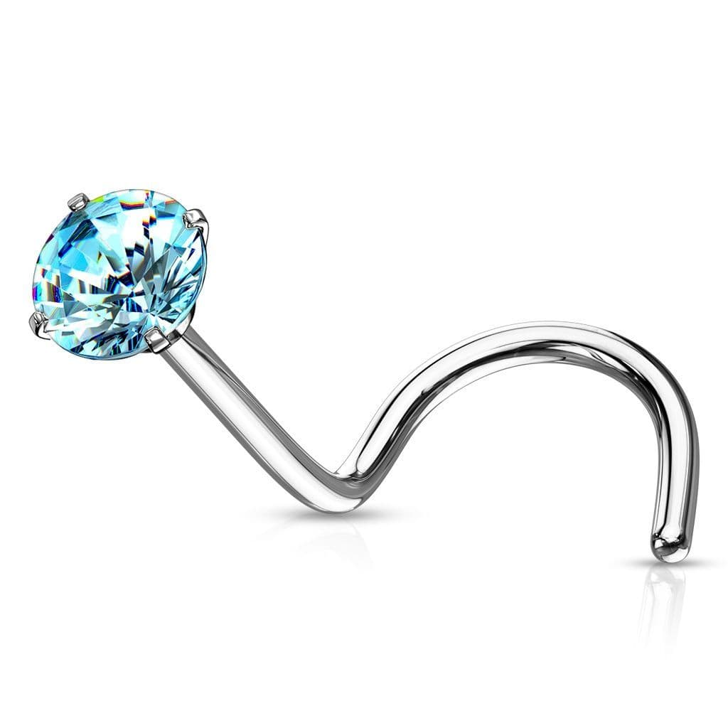 Zahnutý piercing do nosu - tyrkysový zirkon (2 mm) - N0136Q-020 - náhled 1