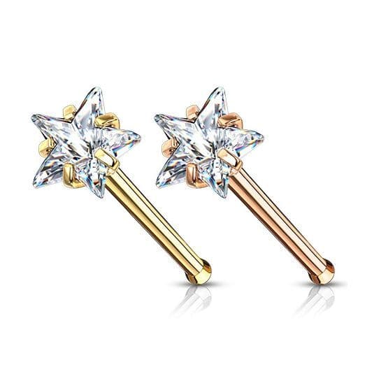 Zlacený piercing do nosu hvězdička (růžové zlato) - N0134RDC - náhled 2