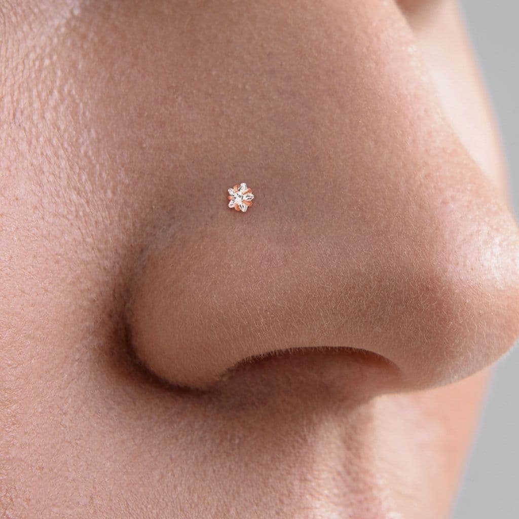 Zlacený piercing do nosu hvězdička (růžové zlato) - N0134RDC - náhled 4