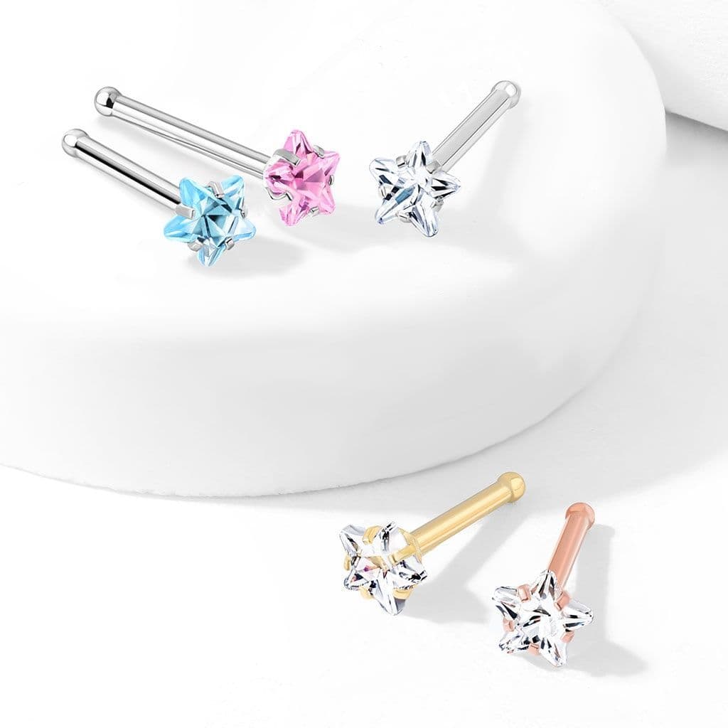 Zlacený piercing do nosu hvězdička (růžové zlato) - N0134RDC - náhled 5