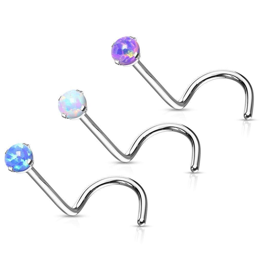 Zahnutý piercing do nosu - TITAN, opál (bílá) - náhled 2