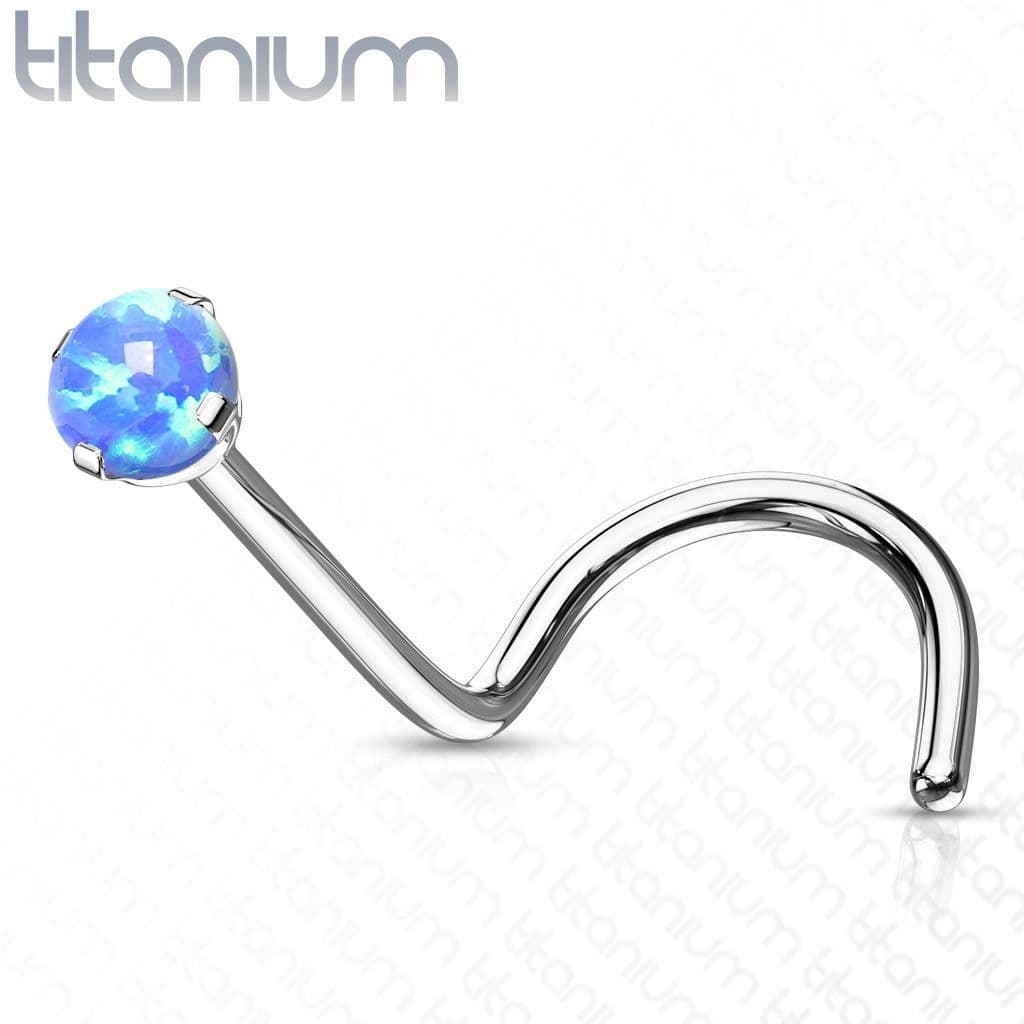 Zahnutý piercing do nosu - TITAN, opál (bílá) - náhled 3