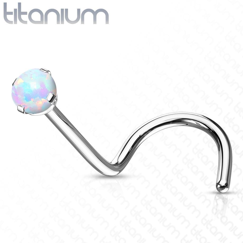 Zahnutý piercing do nosu - TITAN, opál (bílá) - náhled 1
