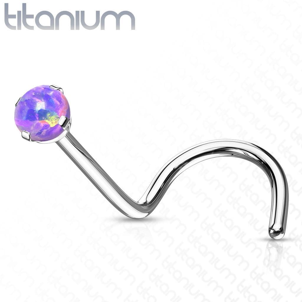 Zahnutý piercing do nosu - TITAN, opál (bílá) - náhled 4